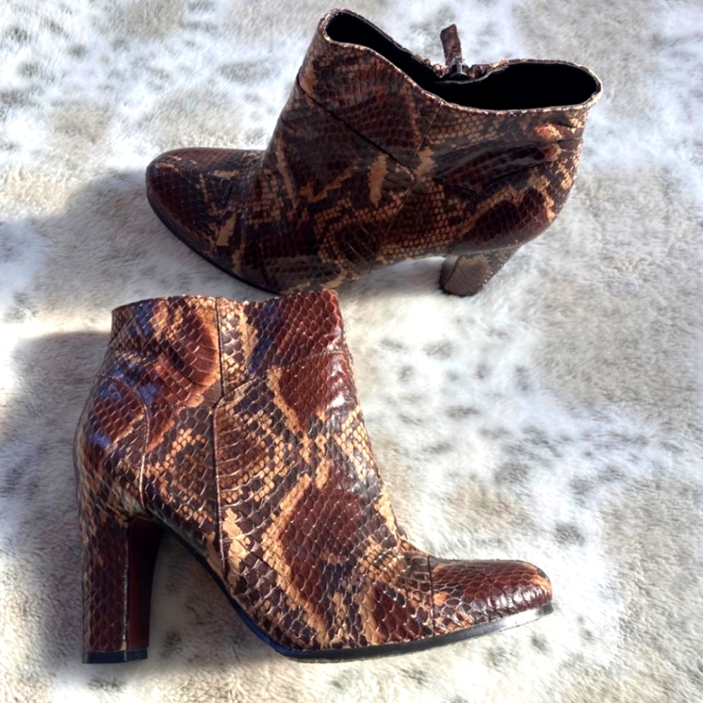 Sam Edelman Rust Python Snakeskin Ankle Boot Booties Fall Western Boho Leather - Picture 8 of 9